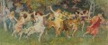 Hadas bailando sobre un león en el bosque chicas mujer belleza Frederick Arthur Bridgman